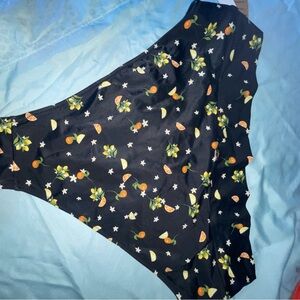 PINK Victoria's Secret Black Bikini Bottom with Orange and White Floral Design